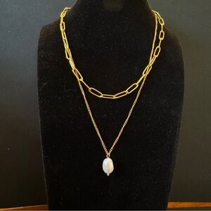 Atolea Gold Layered Paperclip Necklace with Pearl Pendant